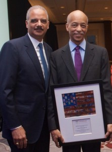 Servant of Justice Honoree Thomas S. Williamson, Jr., right, and Eric. H. Holder, Jr.