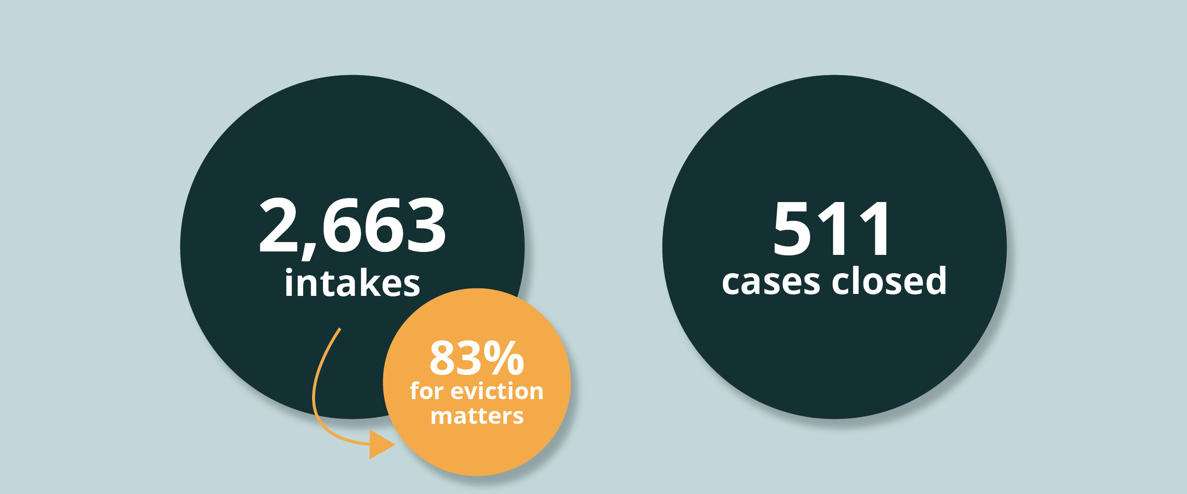 Stats: 2,663 intakes, 83% for eviction matters. 511 cases closed.
