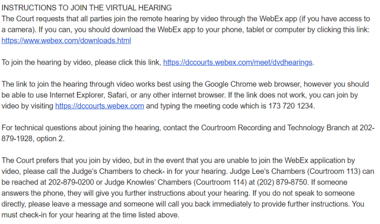 Instructions prior to hearing
