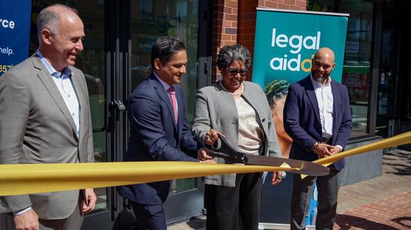 Brian Schwalb, Vikram Swaruup, Kirra Jarratt, and Robert White at ribbon cutting