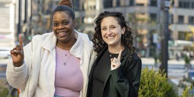 Legal Aid family client Lotus Brown with her attorney