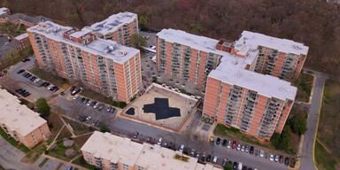 An aerial view of the Marbury Plaza apartment complex