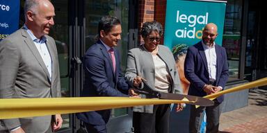 Brian Schwalb, Vikram Swaruup, Kirra Jarratt, and Robert White at ribbon cutting