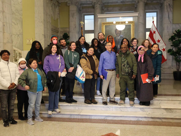 An advocates' press conference at the Wilson Building