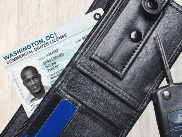 A wallet with a DC license